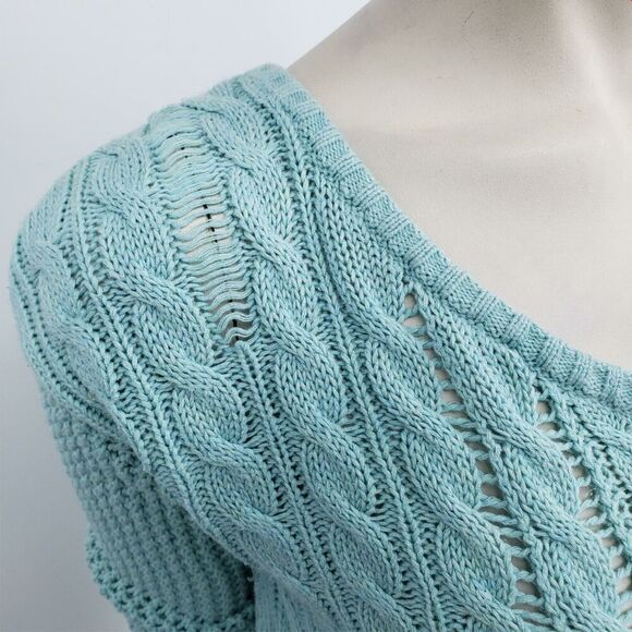 Mossimo Open Knit Tunic Sweater Women's Size Medium Green Scoop Neck Cable *Flaw - Picture 3 of 12